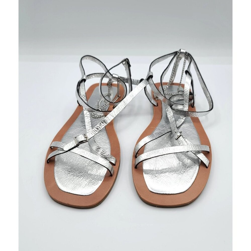 Vicenza Athena Anklet Wrap Sandals Metallic Silver Size US11 EU 42 New FLAW - Picture 2 of 9
